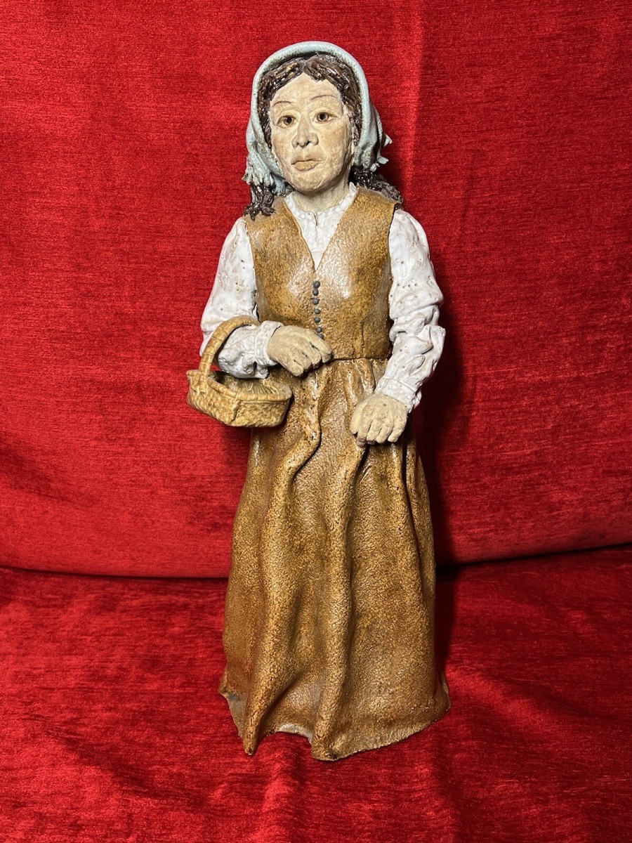 Primary image for Charming Studio Pottery Figurine 'lady With Egg Basket' Sculpture