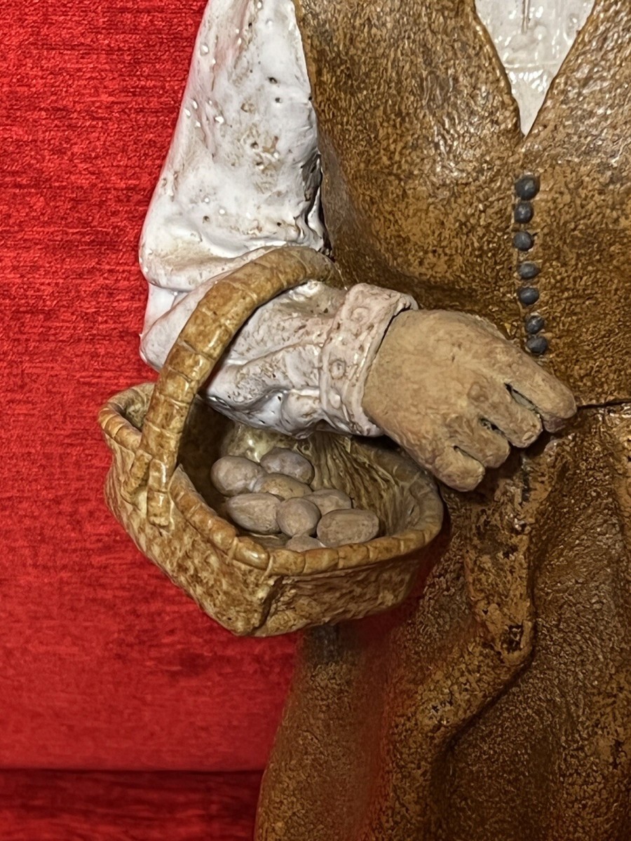 Charming Studio Pottery Figurine 'lady With Egg Basket' Sculpture