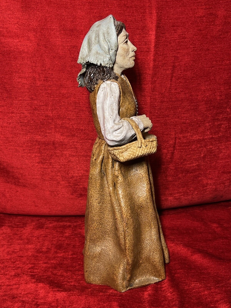 Charming Studio Pottery Figurine 'lady With Egg Basket' Sculpture