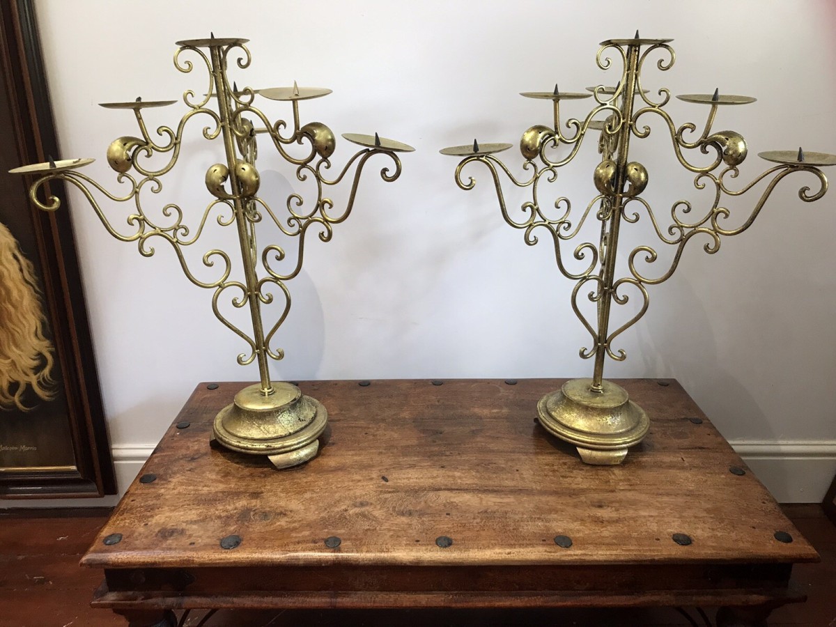 Primary image for Vintage Fabulous Pair Of Liberace Brass 3 Branch Candelabras