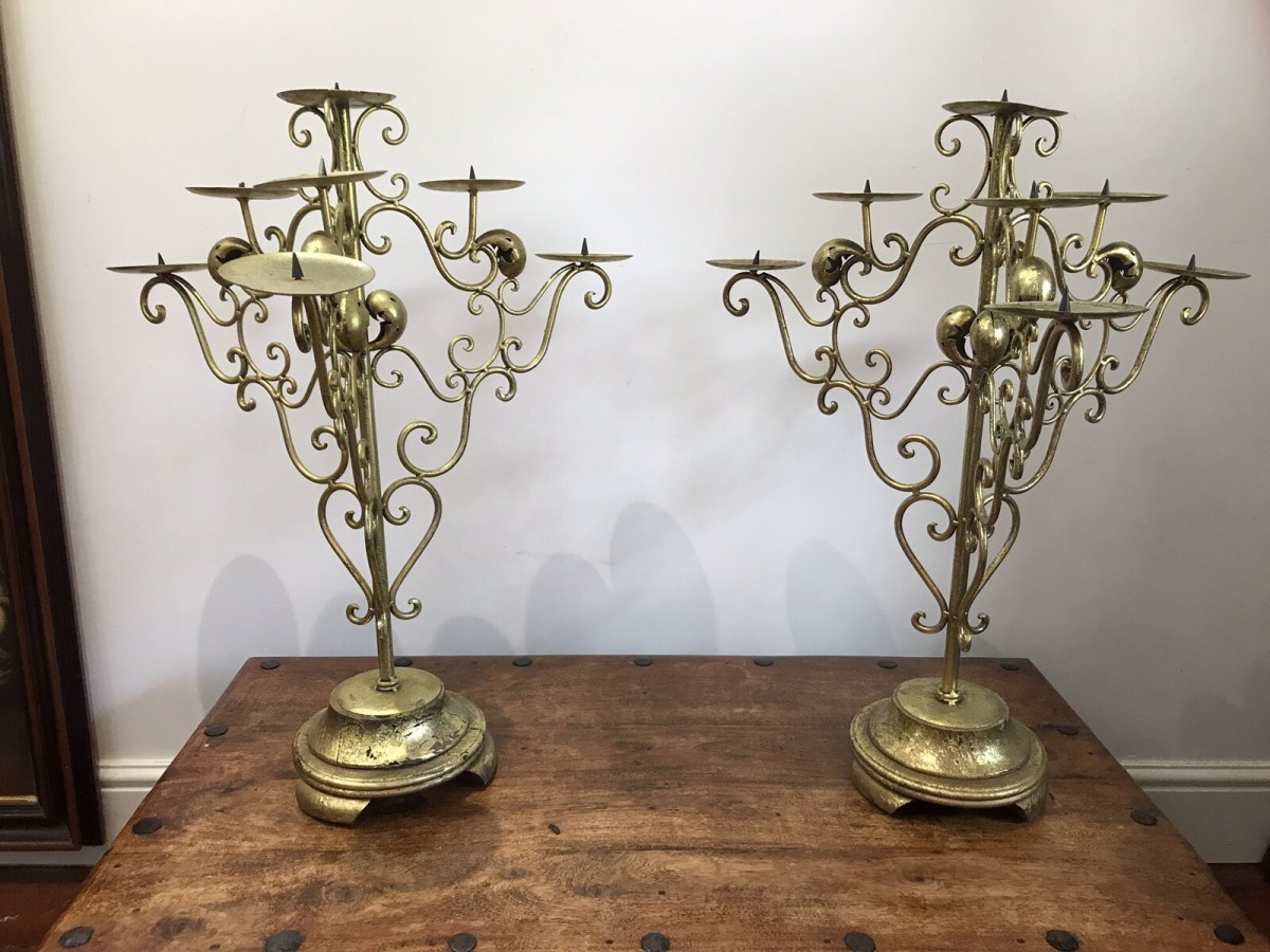 Vintage Fabulous Pair Of Liberace Brass 3 Branch Candelabras