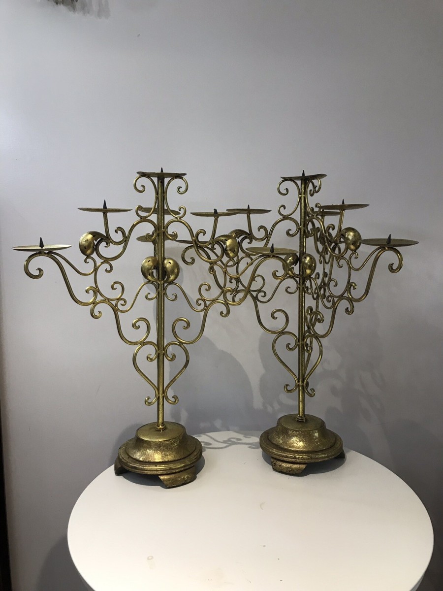 Vintage Fabulous Pair Of Liberace Brass 3 Branch Candelabras