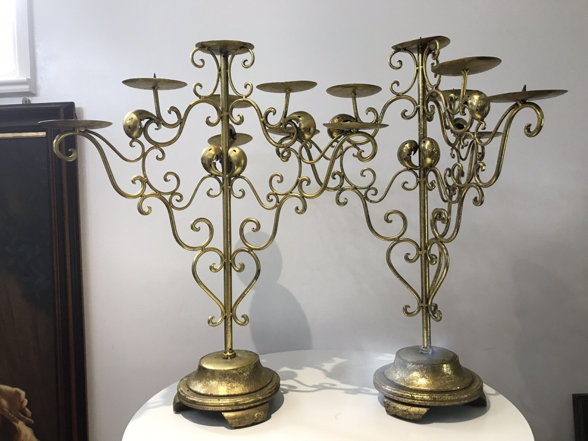 Vintage Fabulous Pair Of Liberace Brass 3 Branch Candelabras