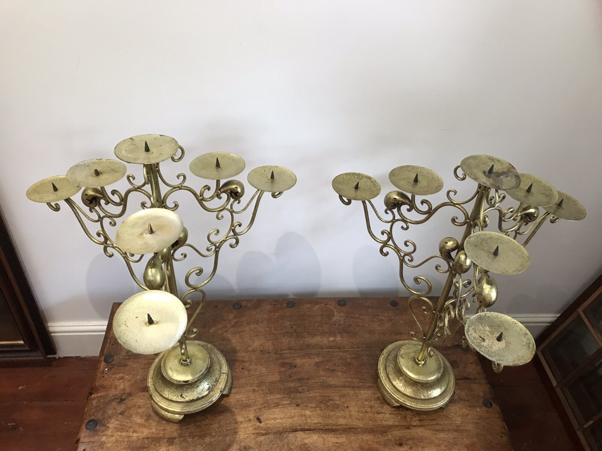 Vintage Fabulous Pair Of Liberace Brass 3 Branch Candelabras