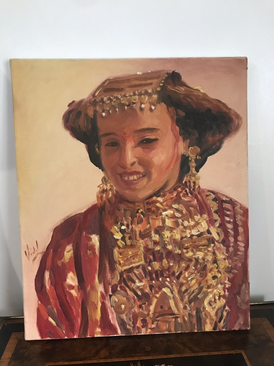 Vintage Original Impressionist Kazakstan Lady Oil On Canvas Signed Vidal