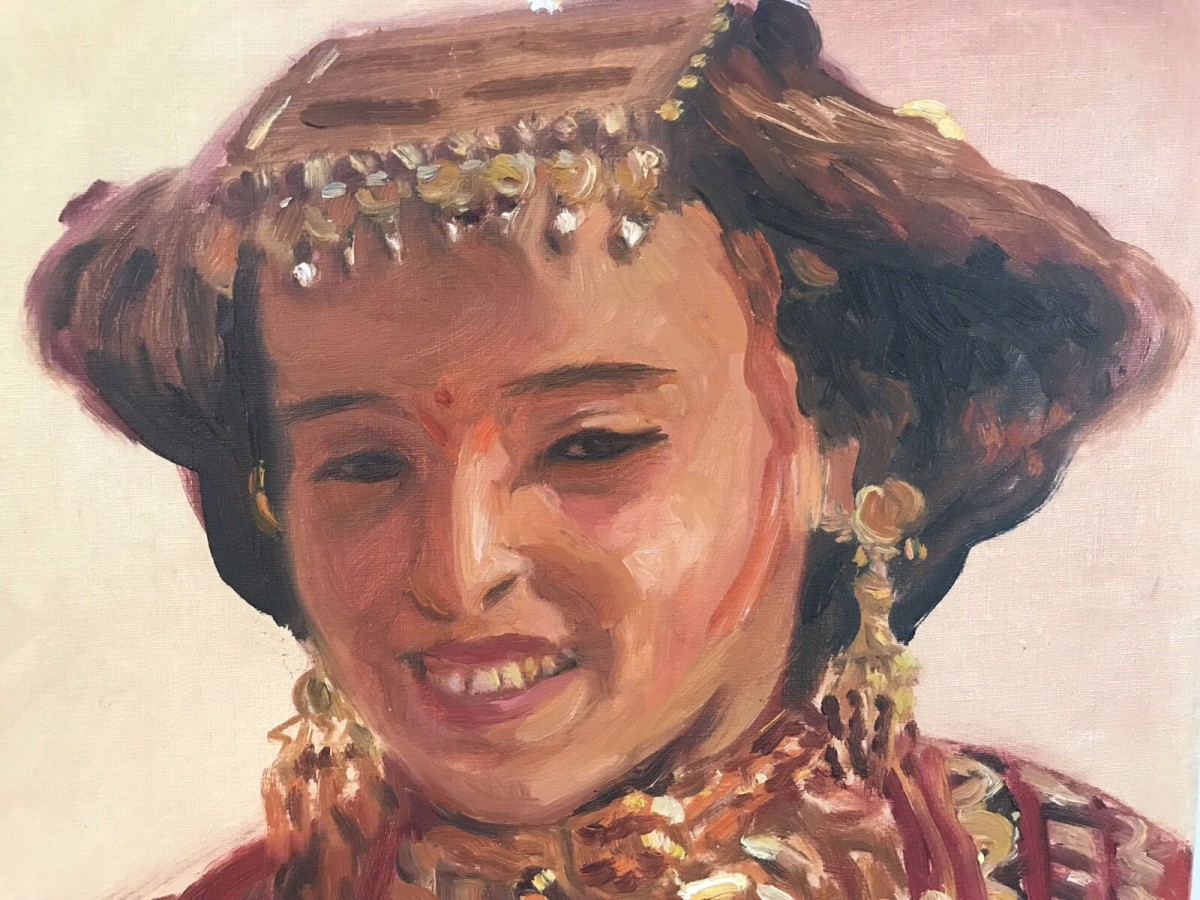 Vintage Original Impressionist Kazakstan Lady Oil On Canvas Signed Vidal