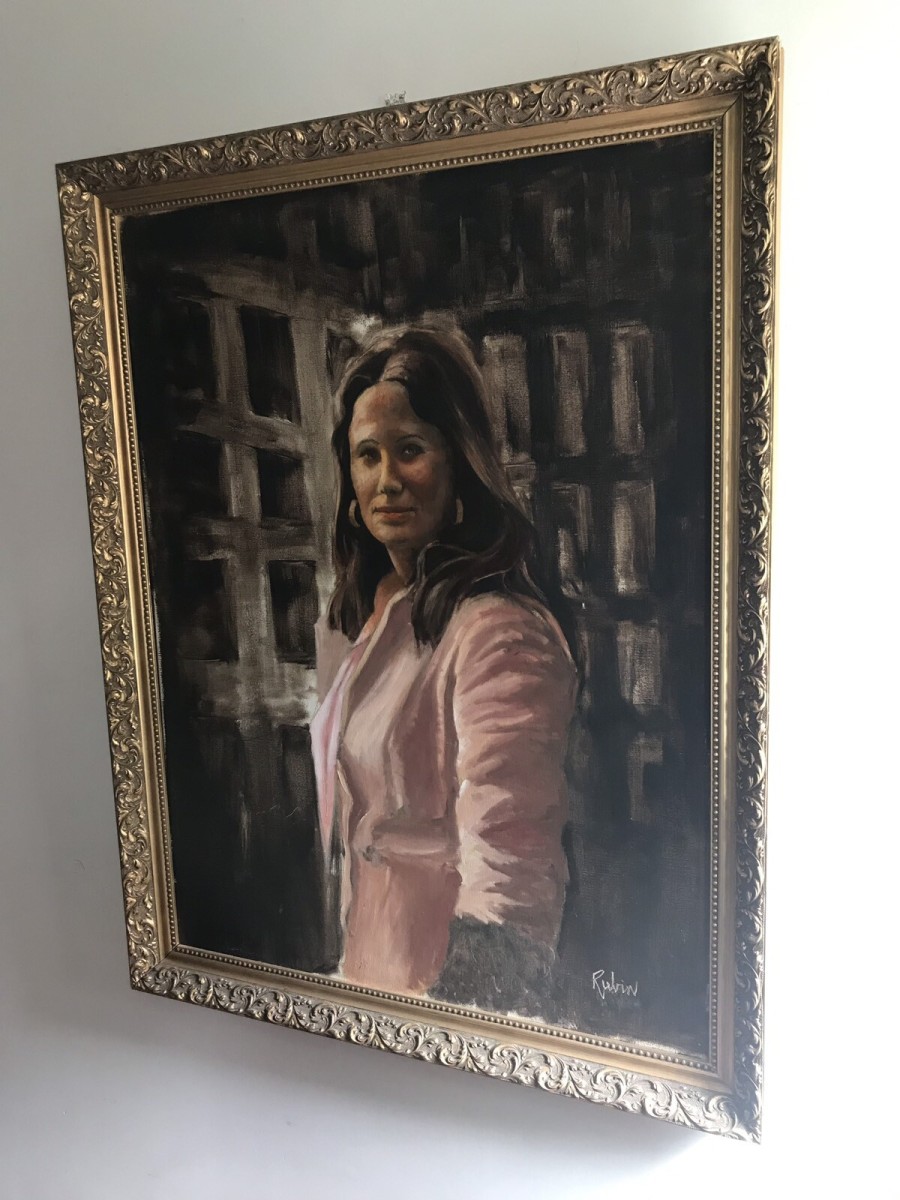 Portrait Of A Lady Oil On Canvas Set In Guilt Wood Frame Signed By Artist Rubin