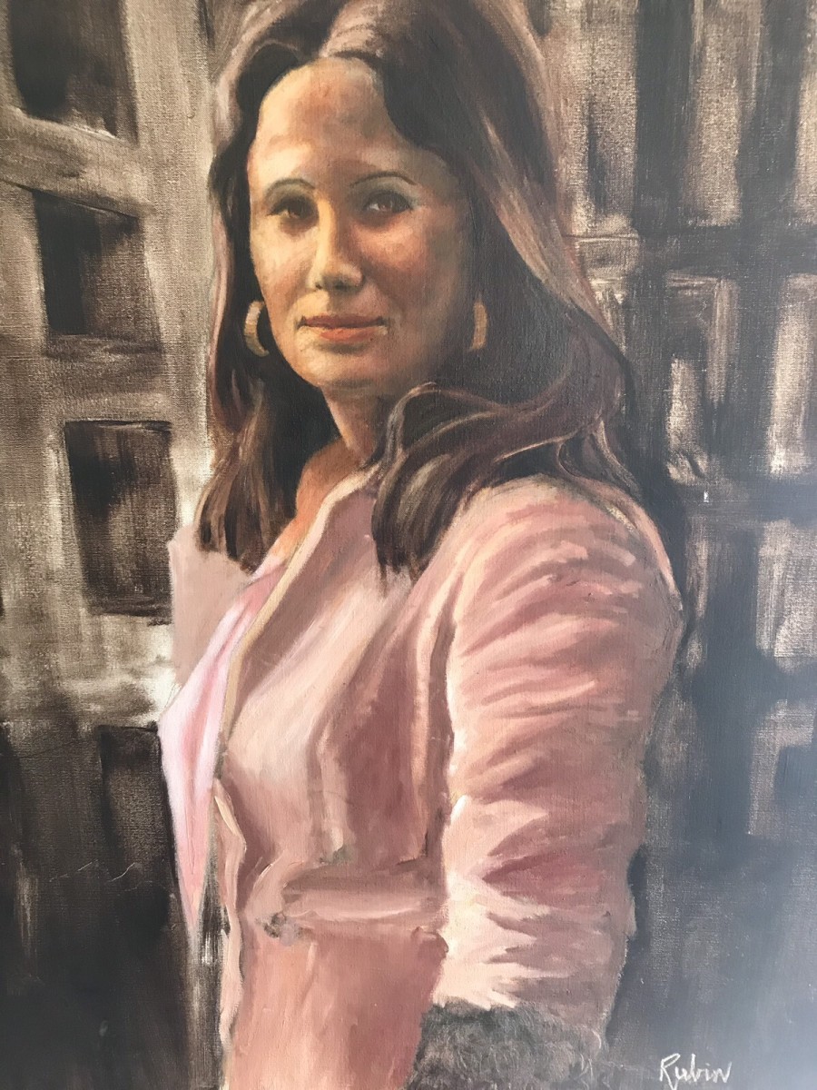 Portrait Of A Lady Oil On Canvas Set In Guilt Wood Frame Signed By Artist Rubin