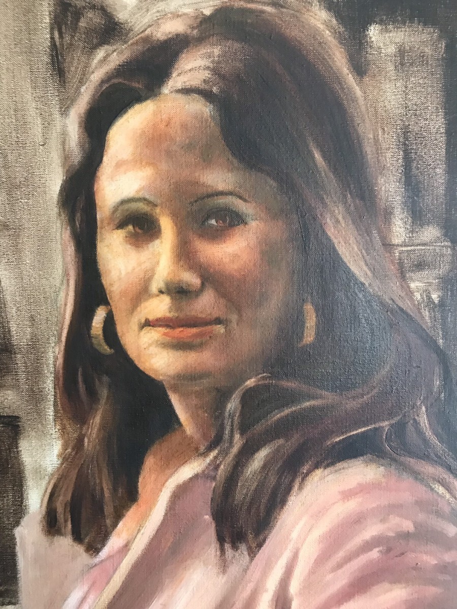 Portrait Of A Lady Oil On Canvas Set In Guilt Wood Frame Signed By Artist Rubin