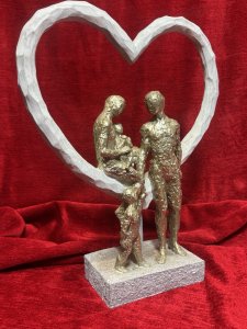 Modern Art Family Sculpture Composition - Mixed Media Resin/Wood Circa - 21st Century Listing Description Modernistic Art Sculpture Of Gilded Family Silhouettes In Heart Shaped Frame. Dimensions in Cms Height 36cm x Width30cm x Base 9.5 x 14.5cm