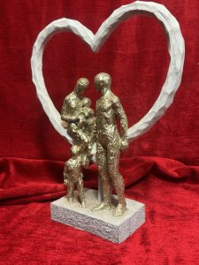 Modern Art Family Sculpture Composition - Mixed Media Resin/Wood Circa - 21st Century Listing Description Modernistic Art Sculpture Of Gilded Family Silhouettes In Heart Shaped Frame. Dimensions in Cms Height 36cm x Width30cm x Base 9.5 x 14.5cm