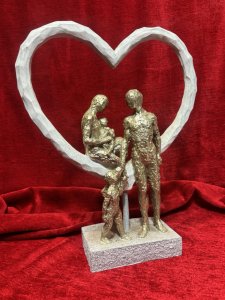 Modern Art Family Sculpture Composition - Mixed Media Resin/Wood Circa - 21st Century Listing Description Modernistic Art Sculpture Of Gilded Family Silhouettes In Heart Shaped Frame. Dimensions in Cms Height 36cm x Width30cm x Base 9.5 x 14.5cm