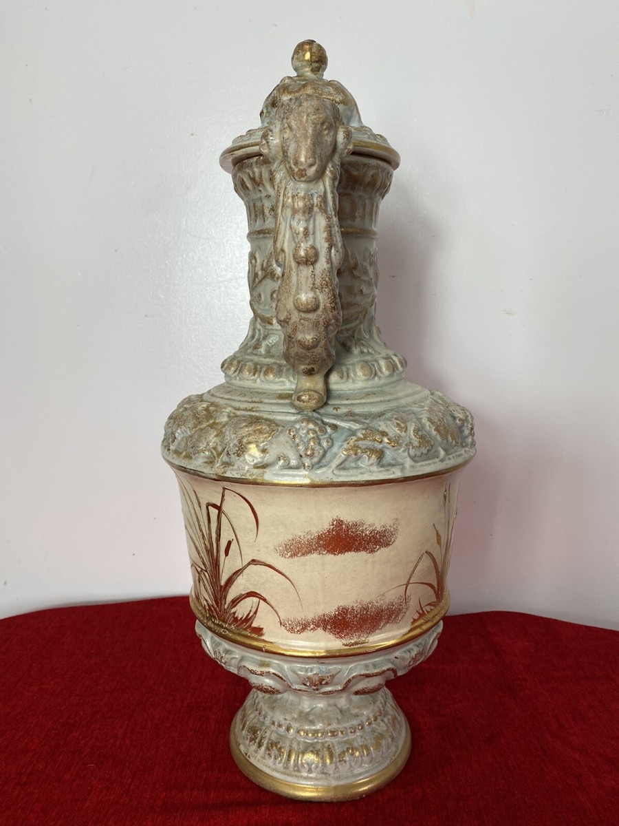French Antique Classical Wine Ewer Decorated With Gilt Mural Of Herons