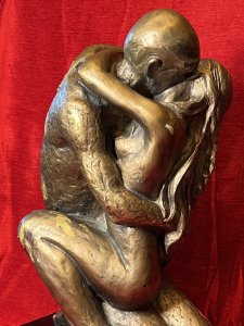 Large Contemporary Klara Server 1981 For Austin 'Couples Embrace' Chalkware Sculpture Circa - 1981 20th Century Composition - Bronzed Chalk Ware Listing Description Rare Large Three Dimensional Showpiece Sculpture By American Sculptor Klara Server Of Nubile Couple Kneeling Posed Embracing. Intriguing Piece With Long Haired Females Arms Wrapped Around The Males Neck, Her Face In Clear View From Above. The Males Arms Wrapped Around The Females Waist His Face Unseen. Wonderful Textural Piece With Bronzed Colouration Set Upon Rectangular Plinth With Gilt Edge. Dimensions In Inches Height 19.5" Base Width 11" x 7"