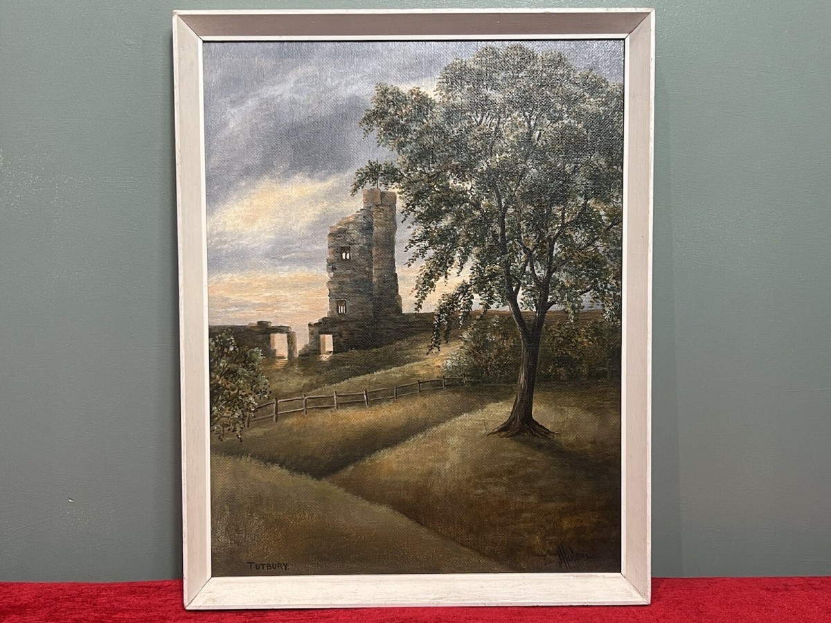 20th Century British Historic Tutbury Castle Oil Painting On Board Signed