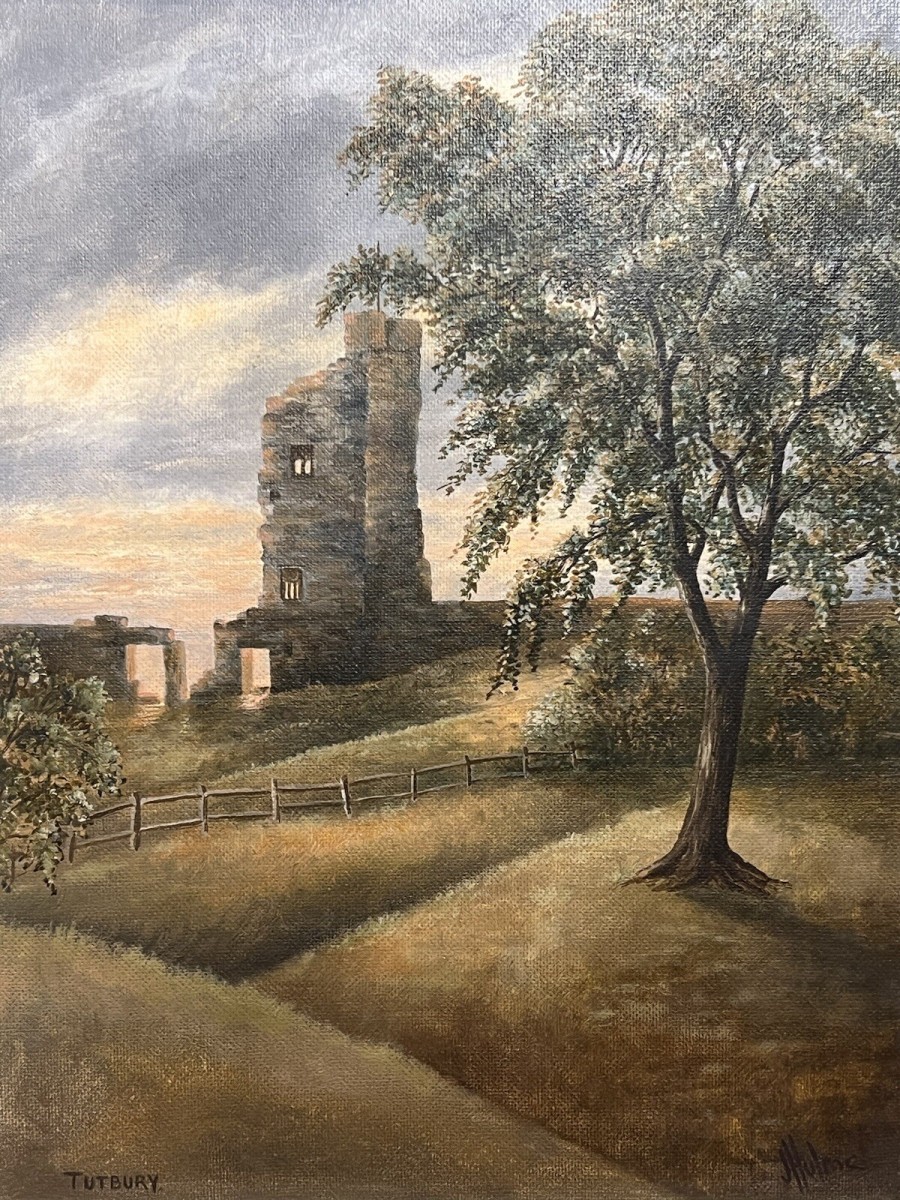 20th Century British Historic Tutbury Castle Oil Painting On Board Signed
