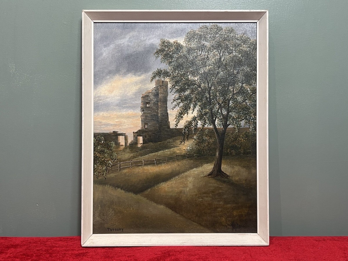 20th Century British Historic Tutbury Castle Oil Painting On Board Signed