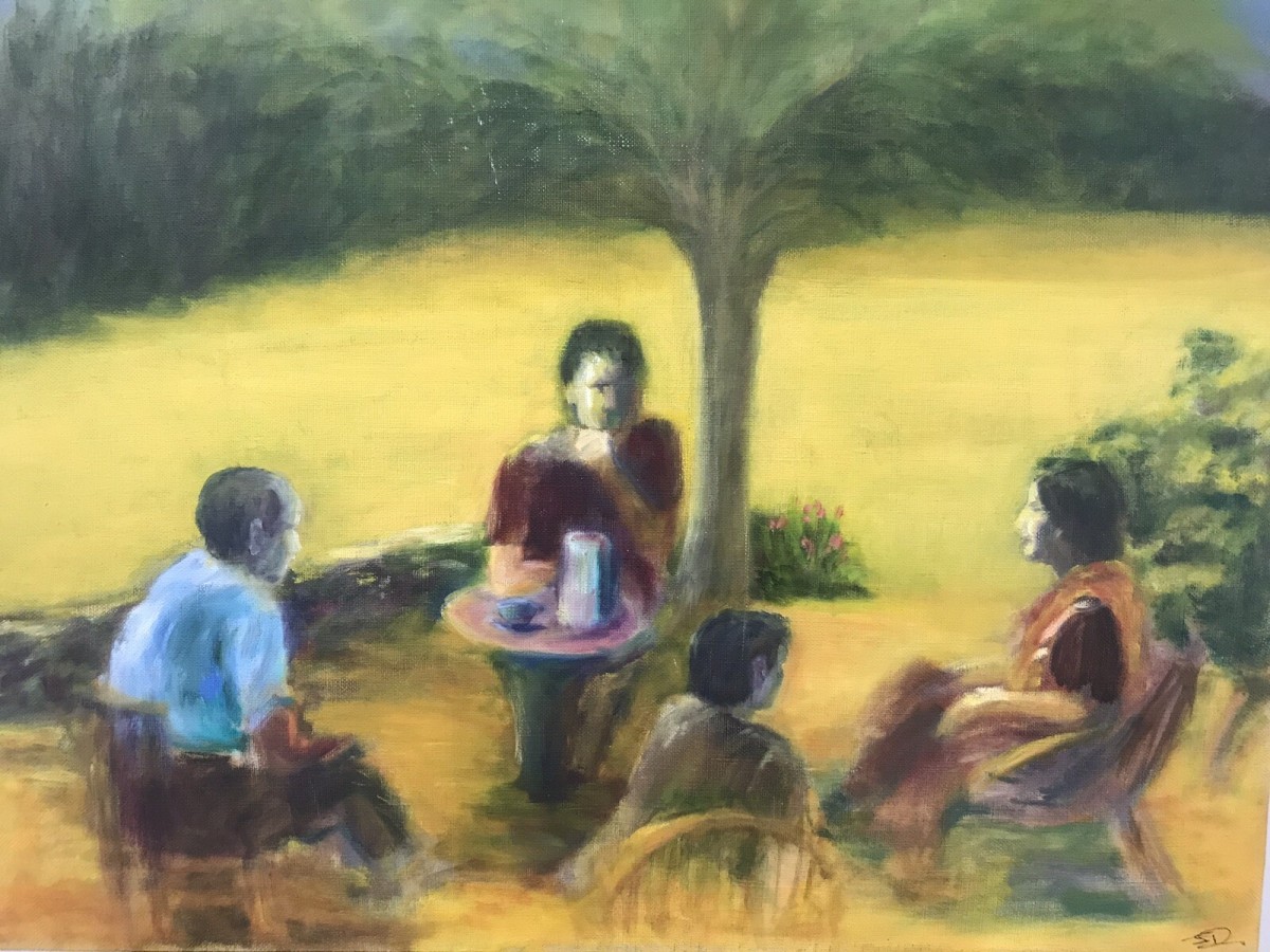 French Modern Impressionist Oil Painting On Canvas ‘tea Party’ Signed