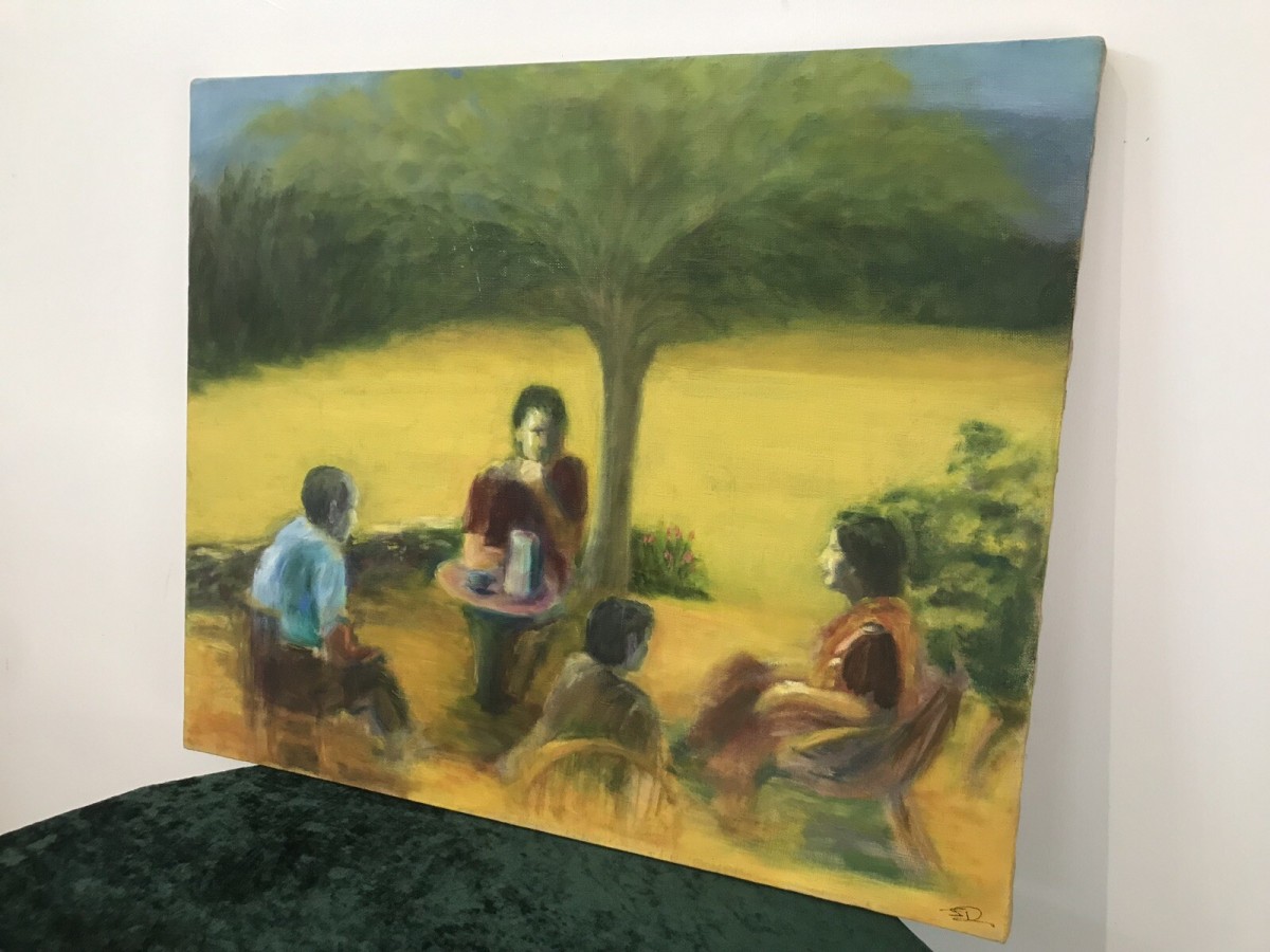 French Modern Impressionist Oil Painting On Canvas ‘tea Party’ Signed
