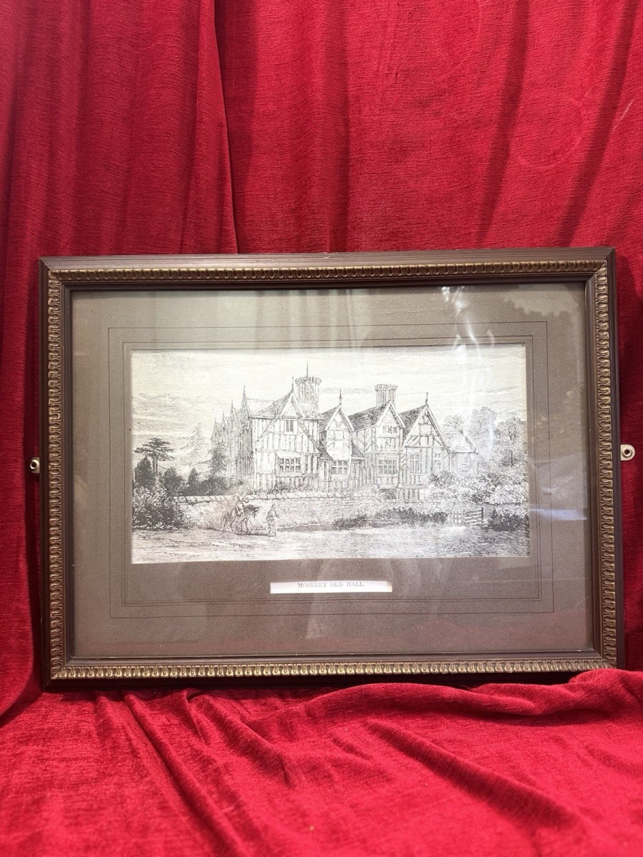 Historic Architectural Etching Of Moseley Old Hall Staffordshire, England.