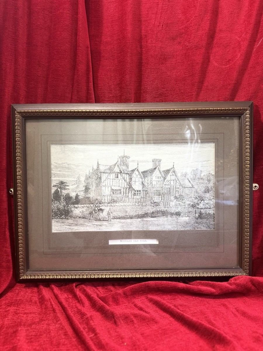 Historic Architectural Etching Of Moseley Old Hall Staffordshire, England.