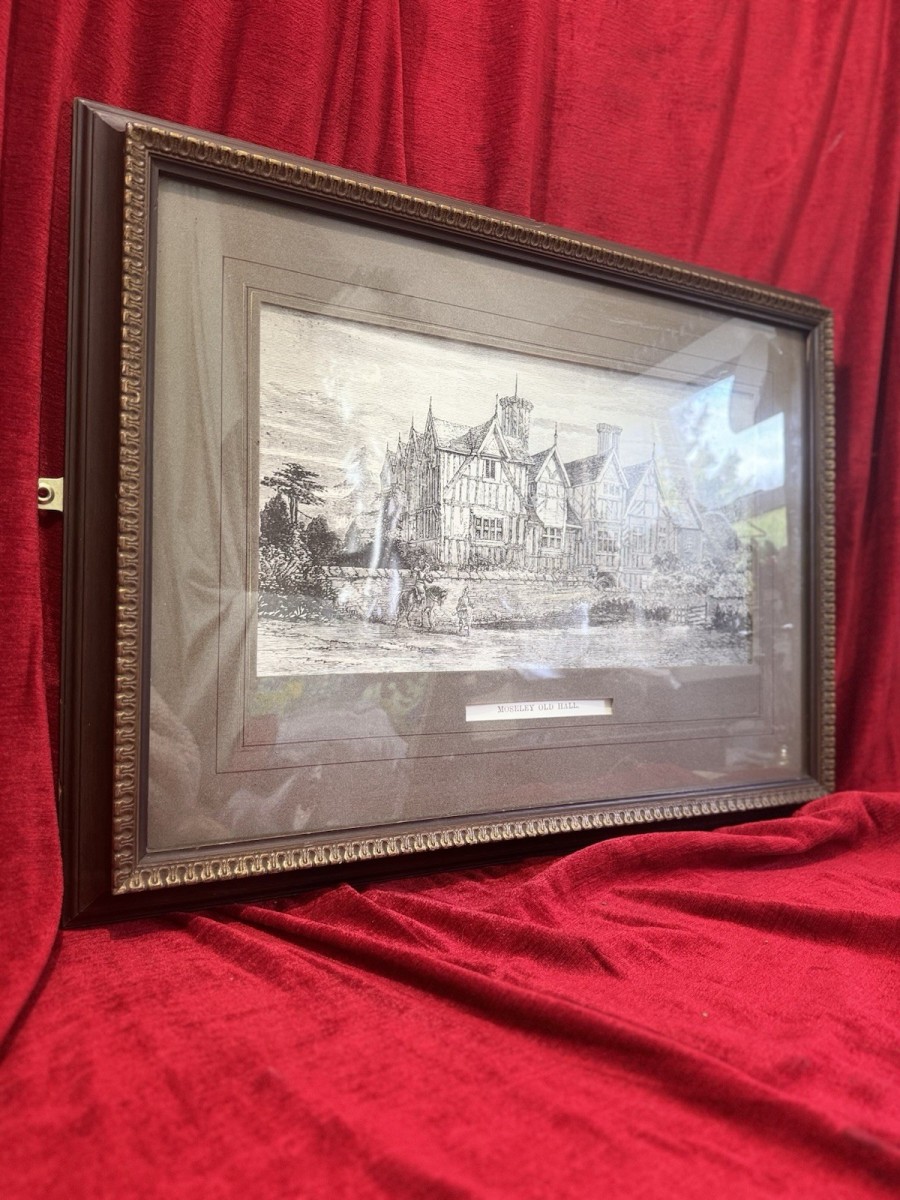 Historic Architectural Etching Of Moseley Old Hall Staffordshire, England.