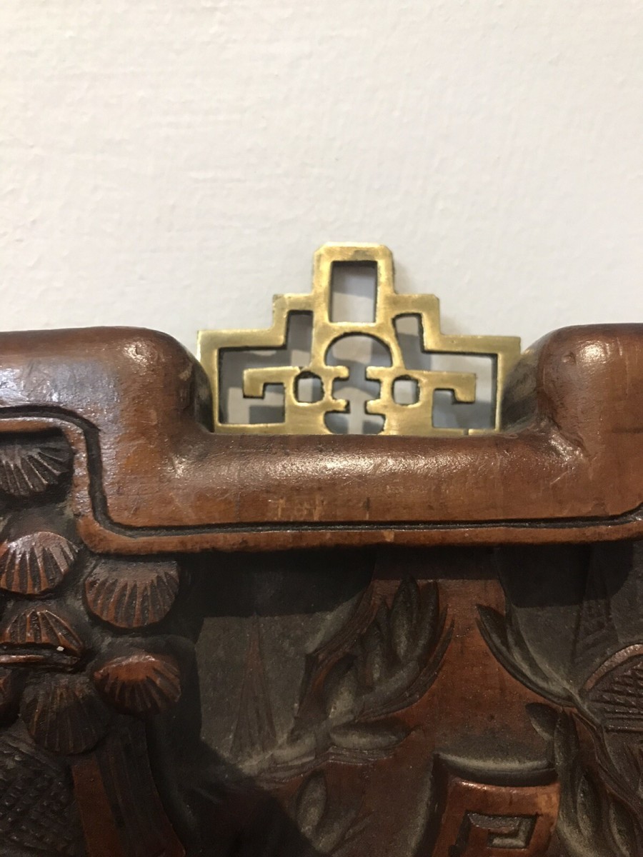 Fine Quality Pair Of Oriental Kang Si Style Hardwood Wall Plaques