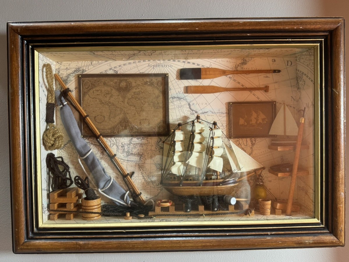 Vintage Maritime Nautical Sailing Ships Chandler Diorama/shadowbox