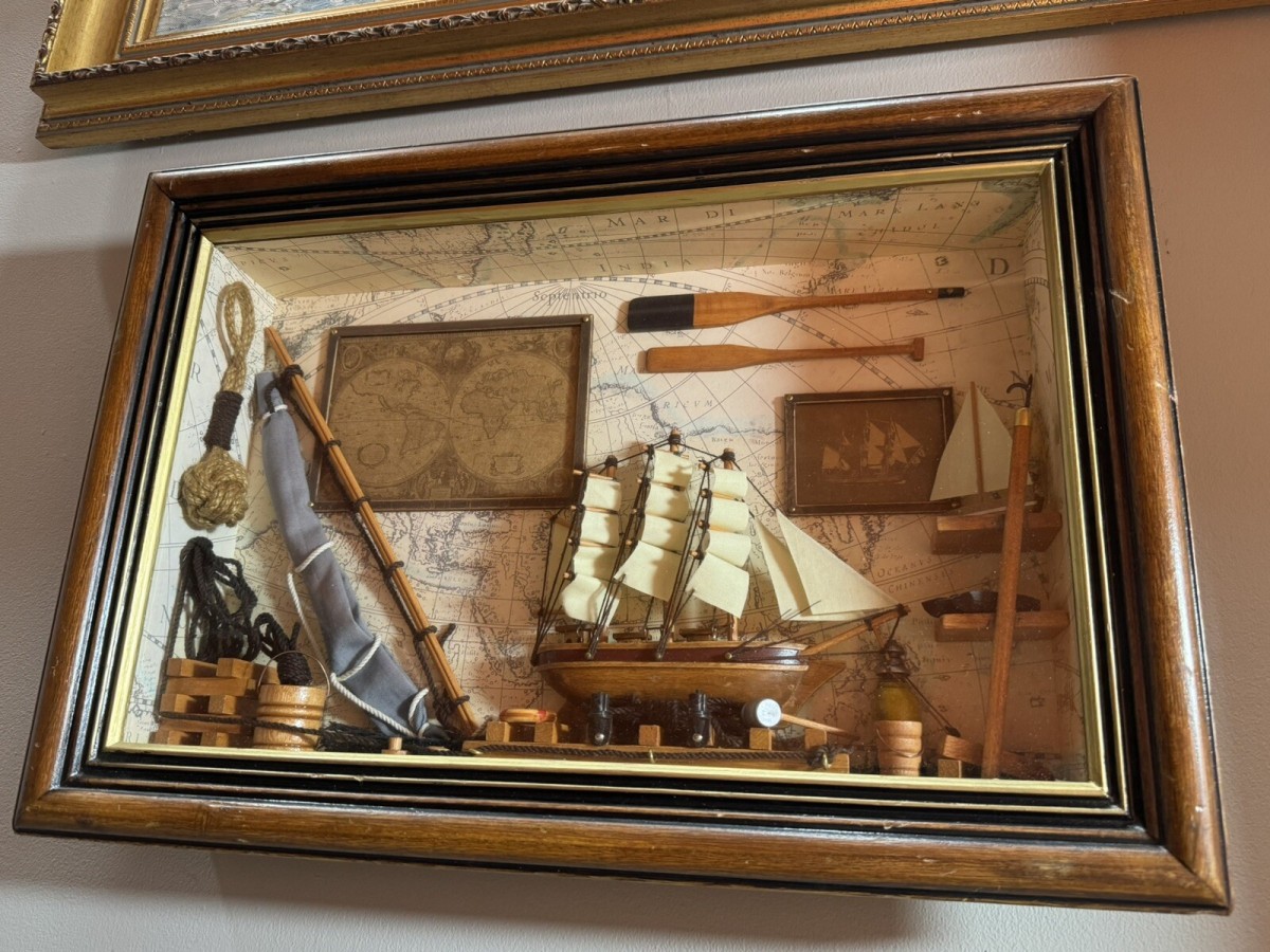 Vintage Maritime Nautical Sailing Ships Chandler Diorama/shadowbox