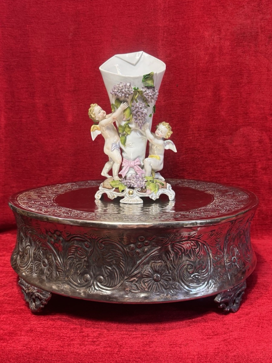 Large Ornate Floral Bouquet Embossed Cake Display Stand Circa 1890