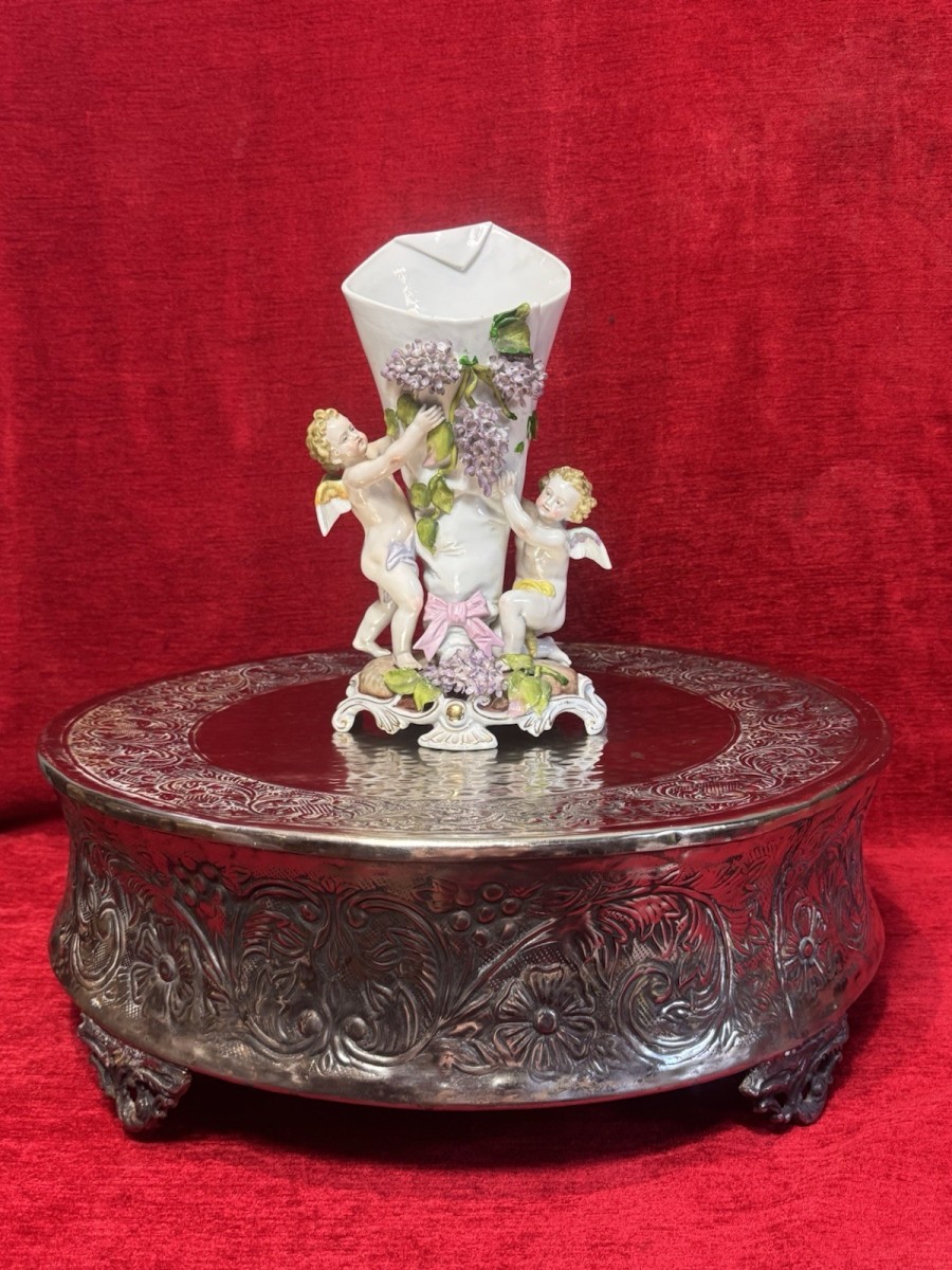 Large Ornate Floral Bouquet Embossed Cake Display Stand Circa 1890