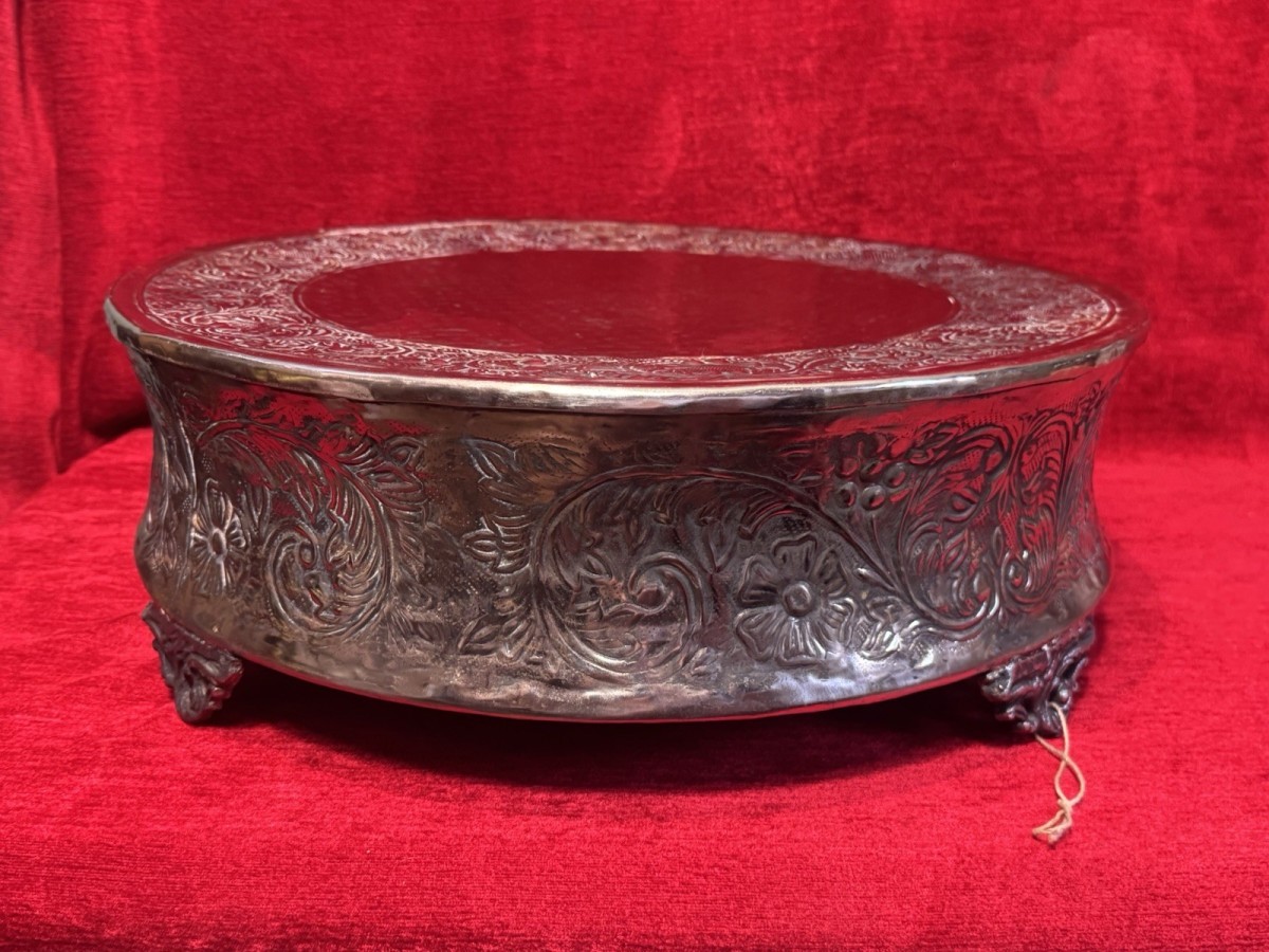 Large Ornate Floral Bouquet Embossed Cake Display Stand Circa 1890