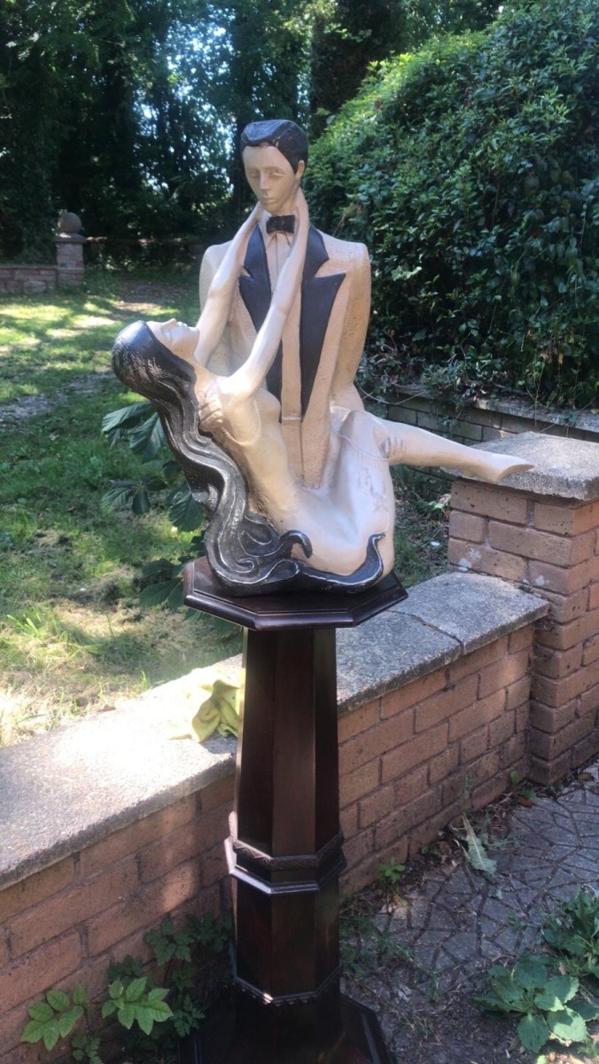 Large Figurative Art Deco Sculpture Of Male/female Couple Charleston Dancers
