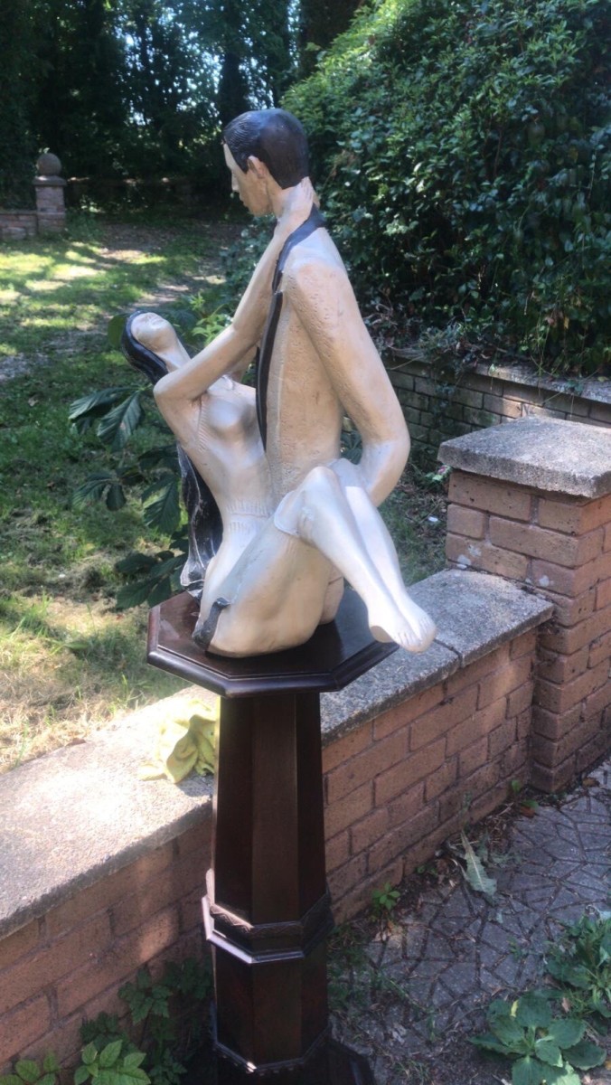 Large Figurative Art Deco Sculpture Of Male/female Couple Charleston Dancers