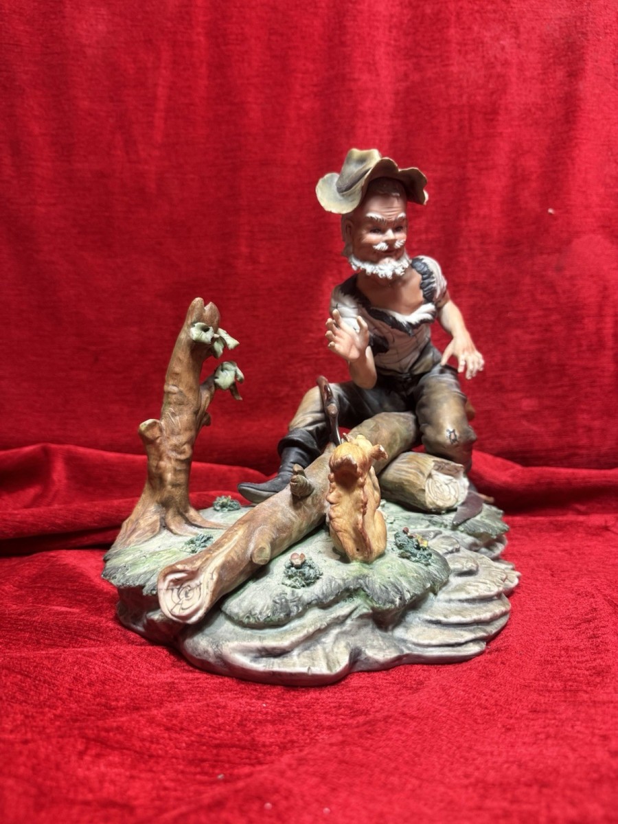 Italian Original Capodimonte Titled 'the Woodcutter' Porcelain Figurine