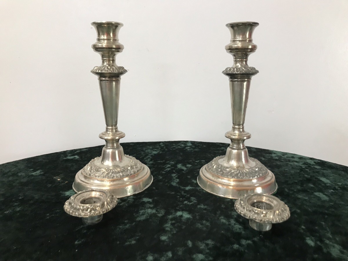 Primary image for Antique Period Georigian Silver Plate Candle Sticks