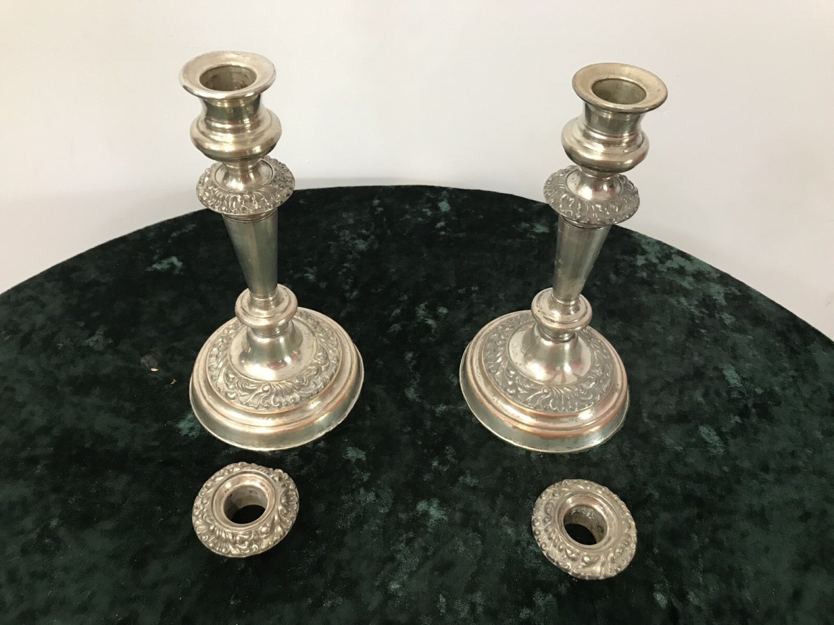 Antique Period Georigian Silver Plate Candle Sticks
