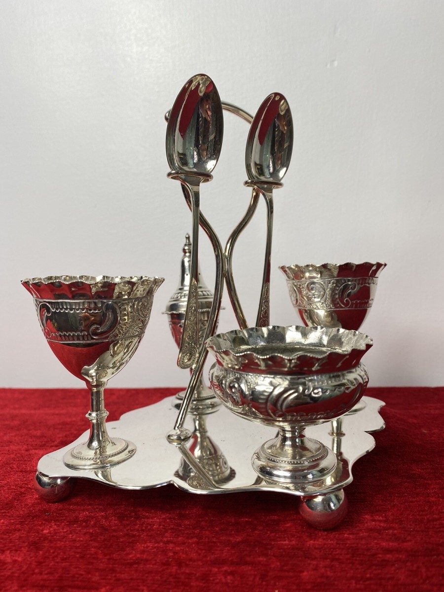 Primary image for Antique Elegant Egg Cruet Breakfast Set In Christopher Dresser Style