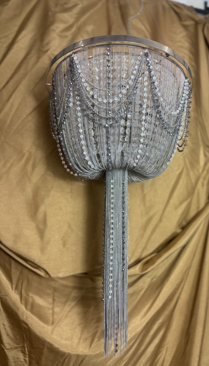 Hollywood Regency Bohemian Style Chain & Crystal Pendant Chandelier