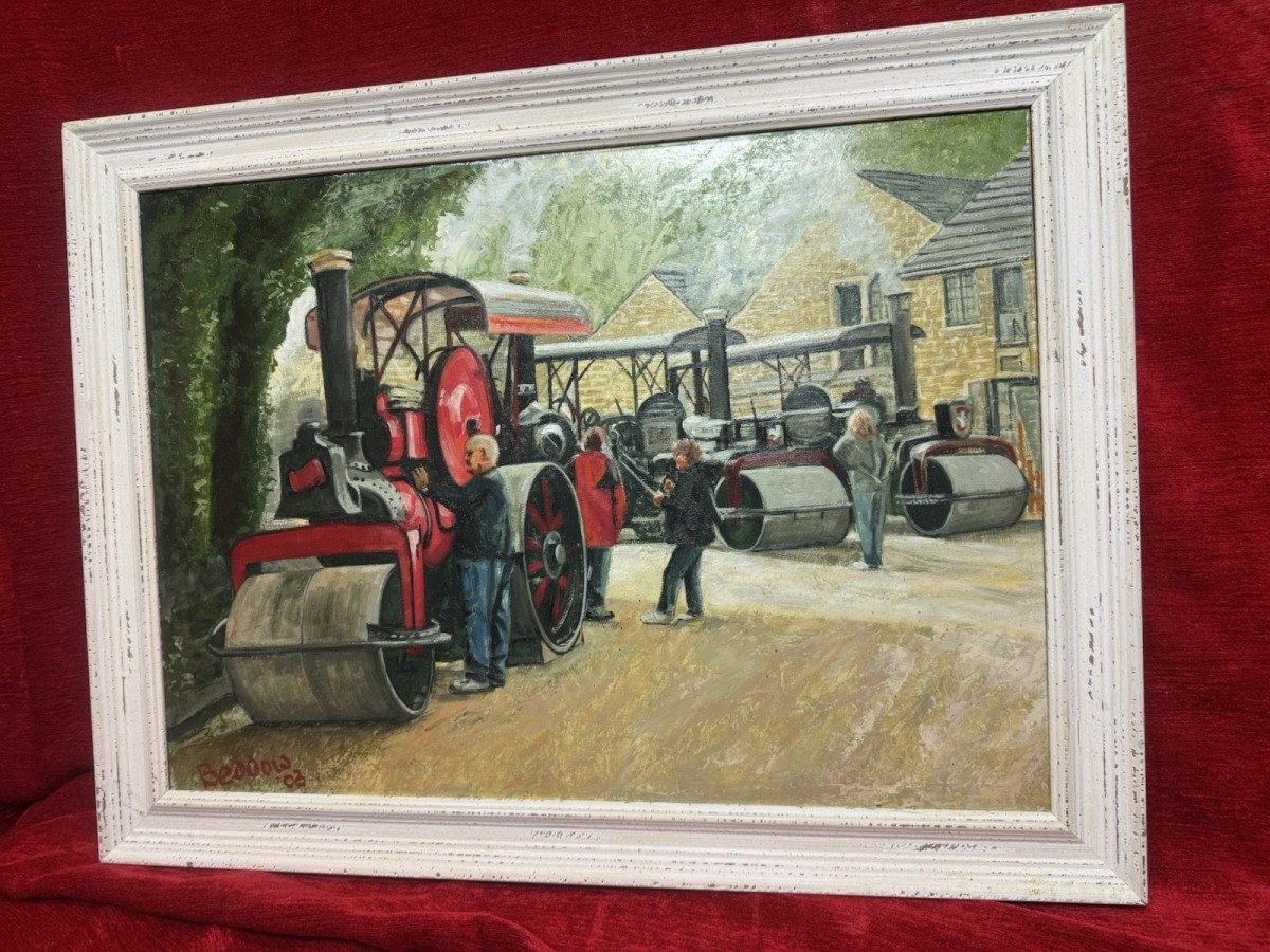 21stc Steam Locomotive Rally & Enthusiasts Oil Painting On Board Signed Beddow