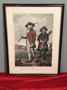 Historic Society Of Golfers Sport Mezzotint After Lemuel Francis Abbott Circa - 1870-1900 Composition - Coloured Mezzotint Listing Description A Golfing Portrait To The Society Of Golfers At Blackheath, The Original Engraved By Valentine Green, In 1790 Whom Was Mezzotint Engraver To His Majesty (George III) After A Painting By Samuel Francis Abbot. The Portrait Shows William Innes 1719-1795 Captain Of Blackheath Society Of Golfers, In Clothing Of The Period, With A Pensioner From Greenwich Hospital As Caddie. Hand Coloured Mezzotint Set In Gilded Ebony Frame. Condition - Very Good The Mezzotint Has Been Slightly Altered From Original Writings Reads 'CAME DOWNE' Instead Of Blackheath Please See Images. Dimensions In Inches Height 21" X Width 16 1/4"