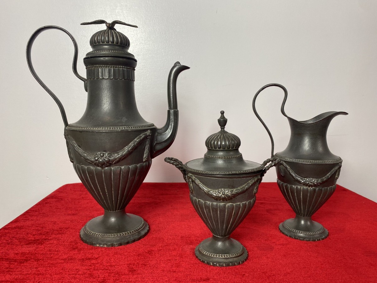 Fine Antique 18th Century Konigsberg Germany 3pc Pewter Coffee Service