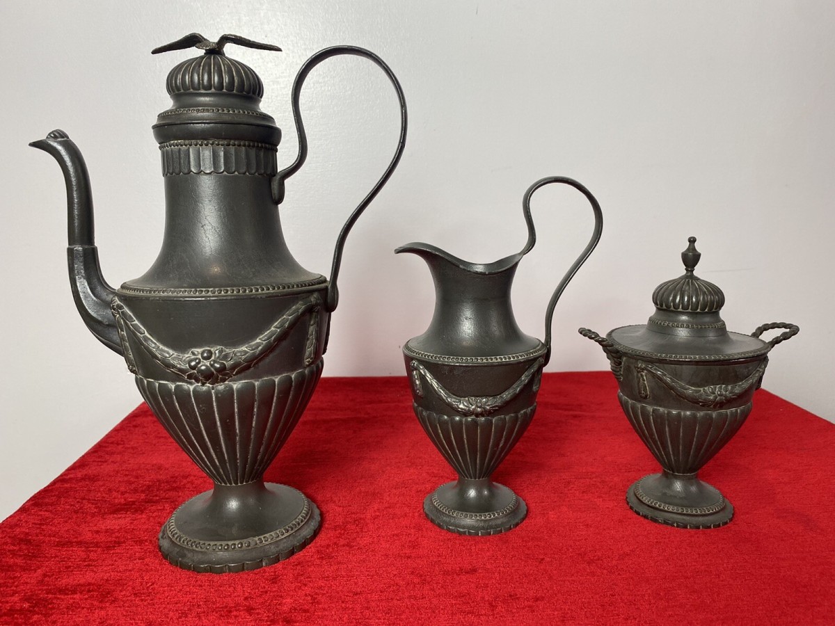Fine Antique 18th Century Konigsberg Germany 3pc Pewter Coffee Service