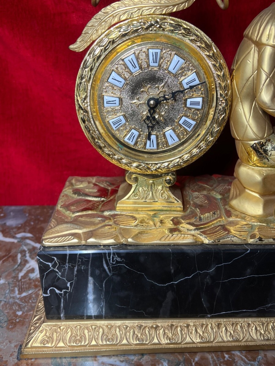 Italian Empire Figural Salon Clock Of Posed Court Jester With Loot