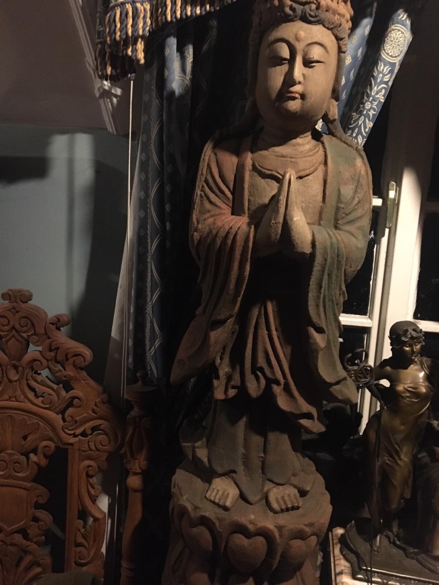 Large Oriental Carved Statue Of A Goddess From The Orient