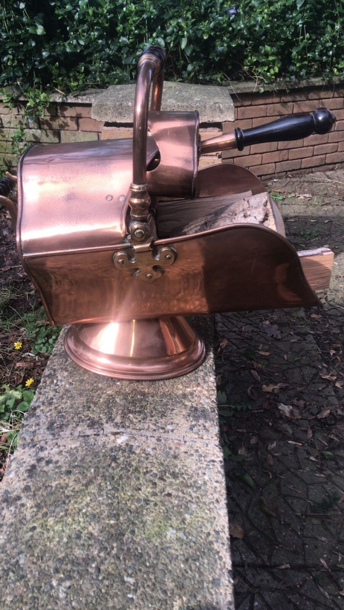 Fine Period 1820 Georgian Helmet Coal Scuttle With Original Coat Shovel