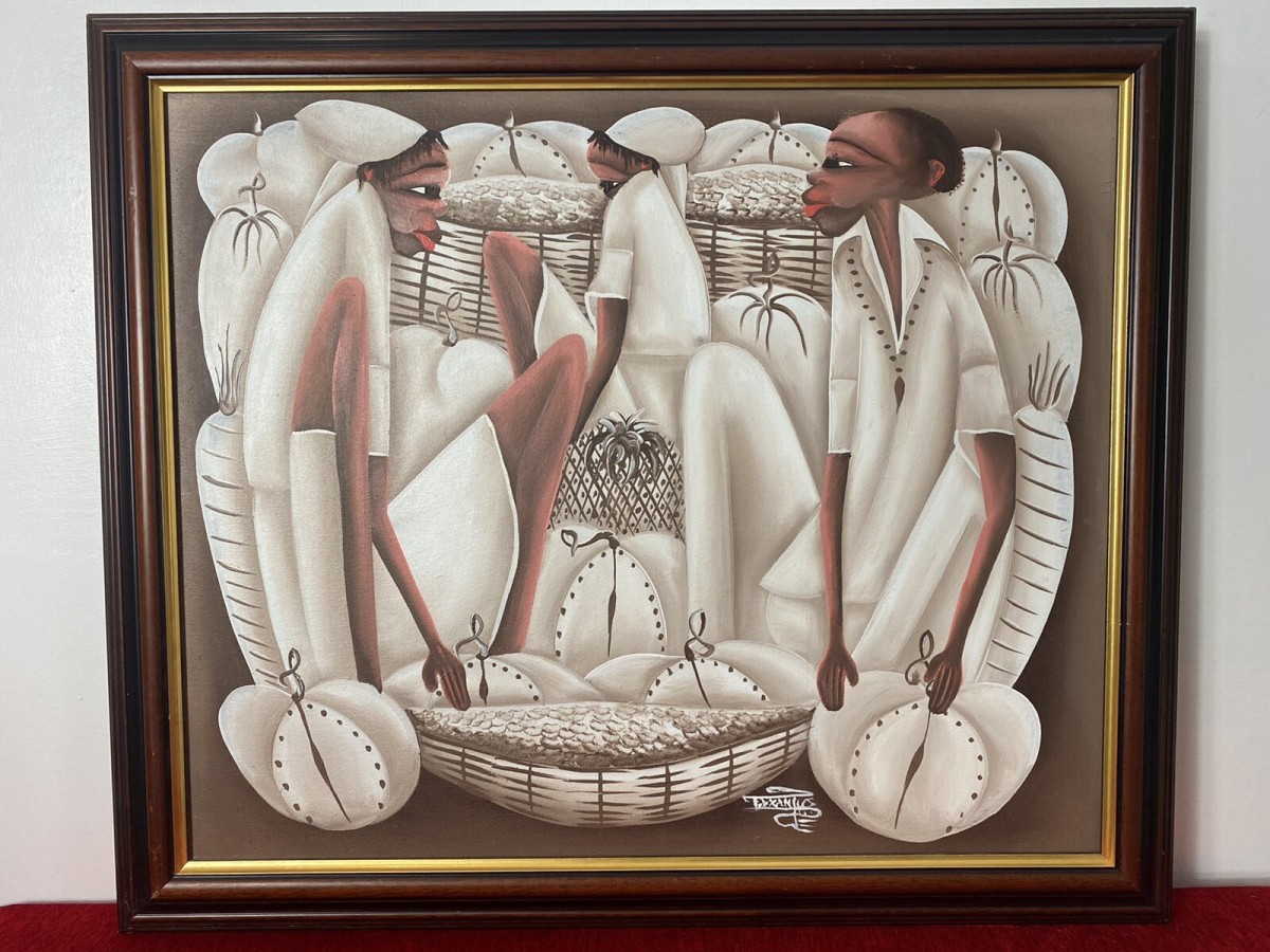 Primary image for 20th Century African Cultural Oil Artwork In The Manner Of Chris Ofili Signed