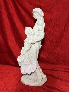 Sculptor Alice Heath Victorian Figural Sculpture Showpiece Of Mother And Daughter Circa - 20th Century Composition - Chalk-ware Listing Description Stunning Large Original 1980's Figurative Sculpture By Alice Heath Under Austin Productions. Wonderful Subject Of Victorian Mother And Daughter In Clothing Of The Period. Cast In Hand Sculpted Mould From Chalk Ware Composite With Feminine Colour Accents Of Pale Pink And Blue. Mother Figure Stands Behind Daughter Which Stands Holding Large Flower Basket. Signed Condition - Pristine Dimensions In Inches Height 20.5" Width 17" Depth 9"