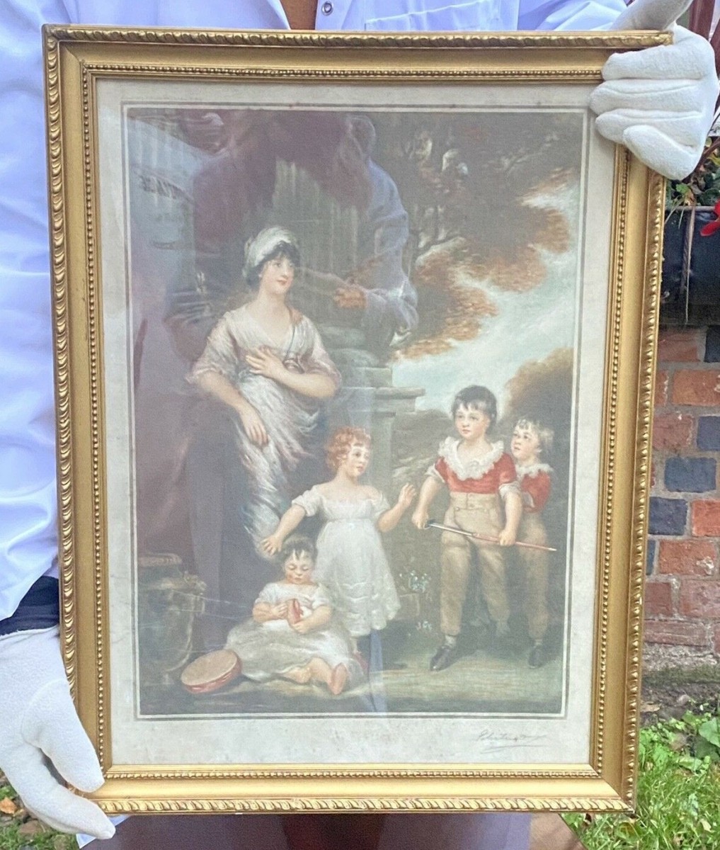 Primary image for Period Mezzotint Depicting Lady Lambton And Family After John Hoppner Ra Signed