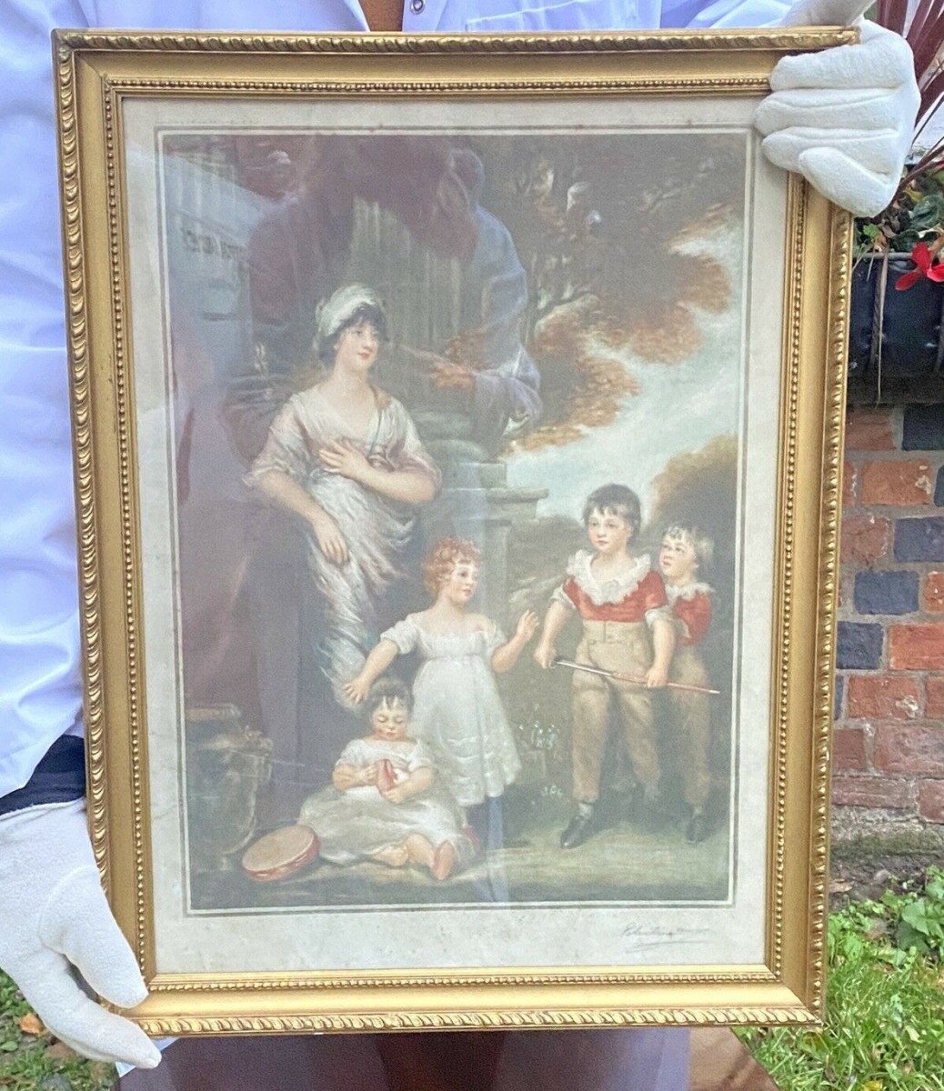 Period Mezzotint Depicting Lady Lambton And Family After John Hoppner Ra Signed